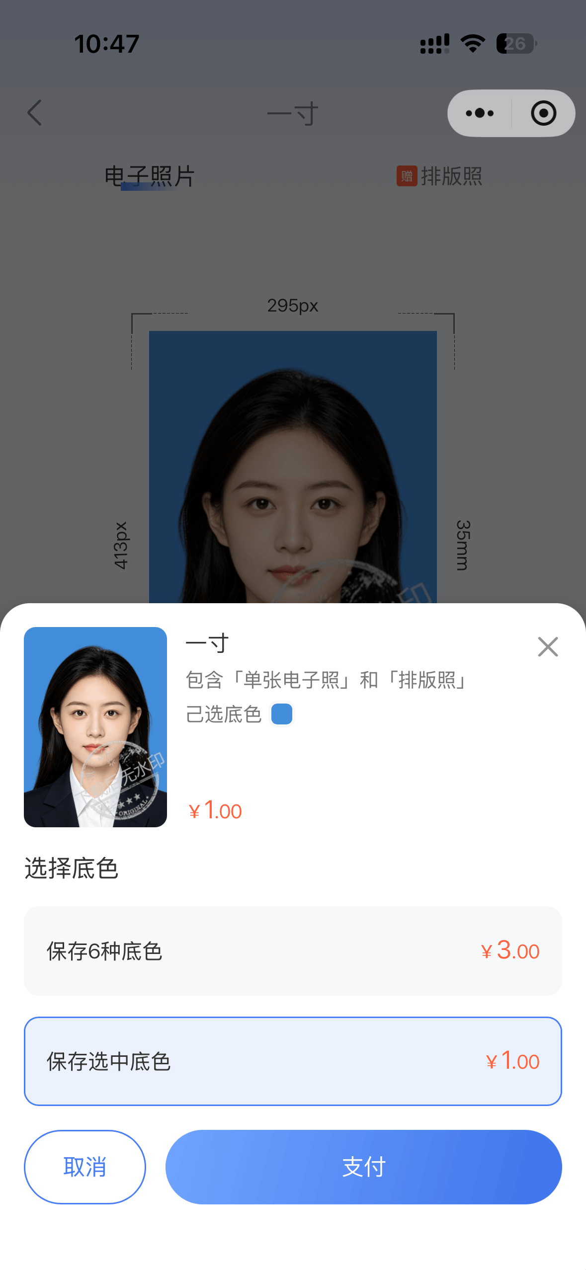 证件照付费下载界面